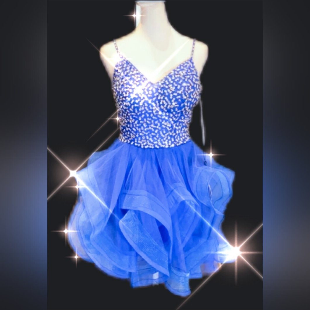 Nwt Party/Homecoming/Prom Blue Short Tulle Dress Corset Back & Spaghetti Straps